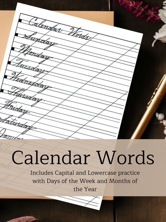 Calendar Words | Traditional Cursive Practice Page