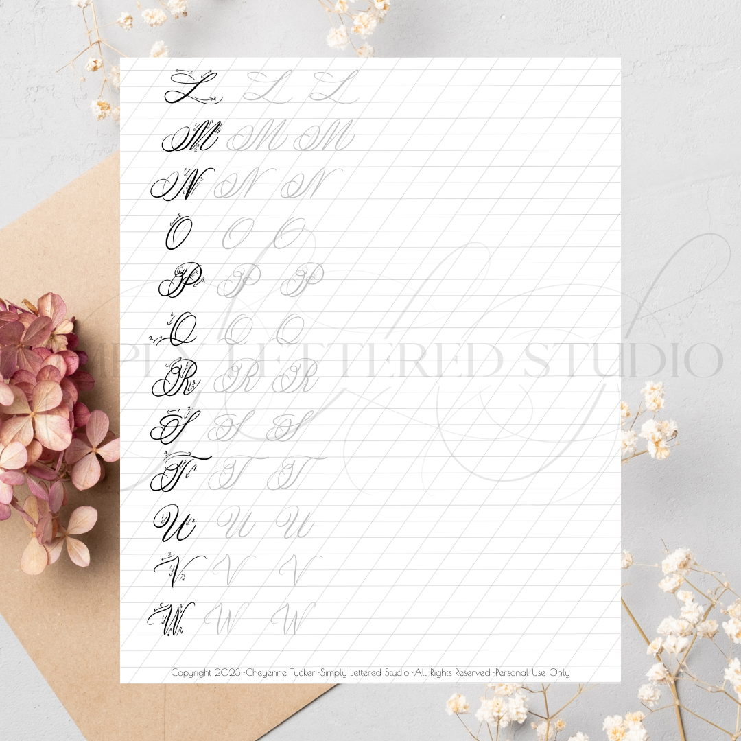 Copperplate Inspired Majuscule Exemplar Practice Sheets