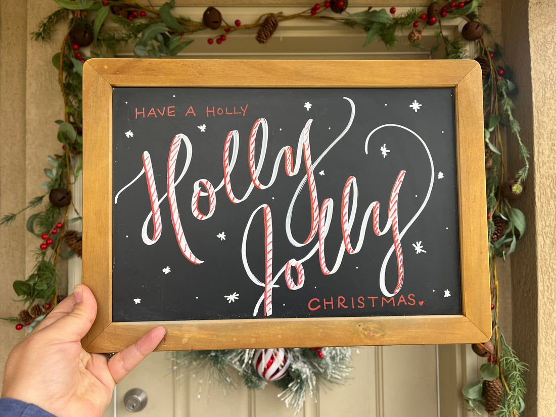 Create a Festive "Holly Jolly Christmas" Chalkboard Sign with Candy Cane Lettering