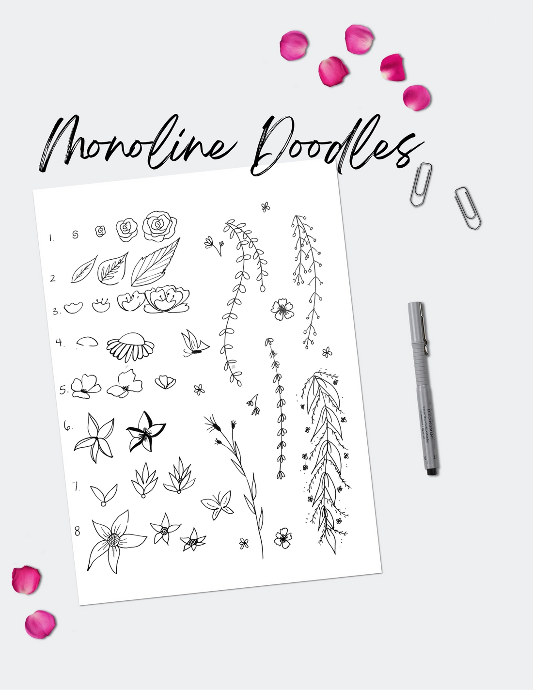 FREEBIE: Monoline Floral Doodles and Must-Have Tools for Your Creative Journey