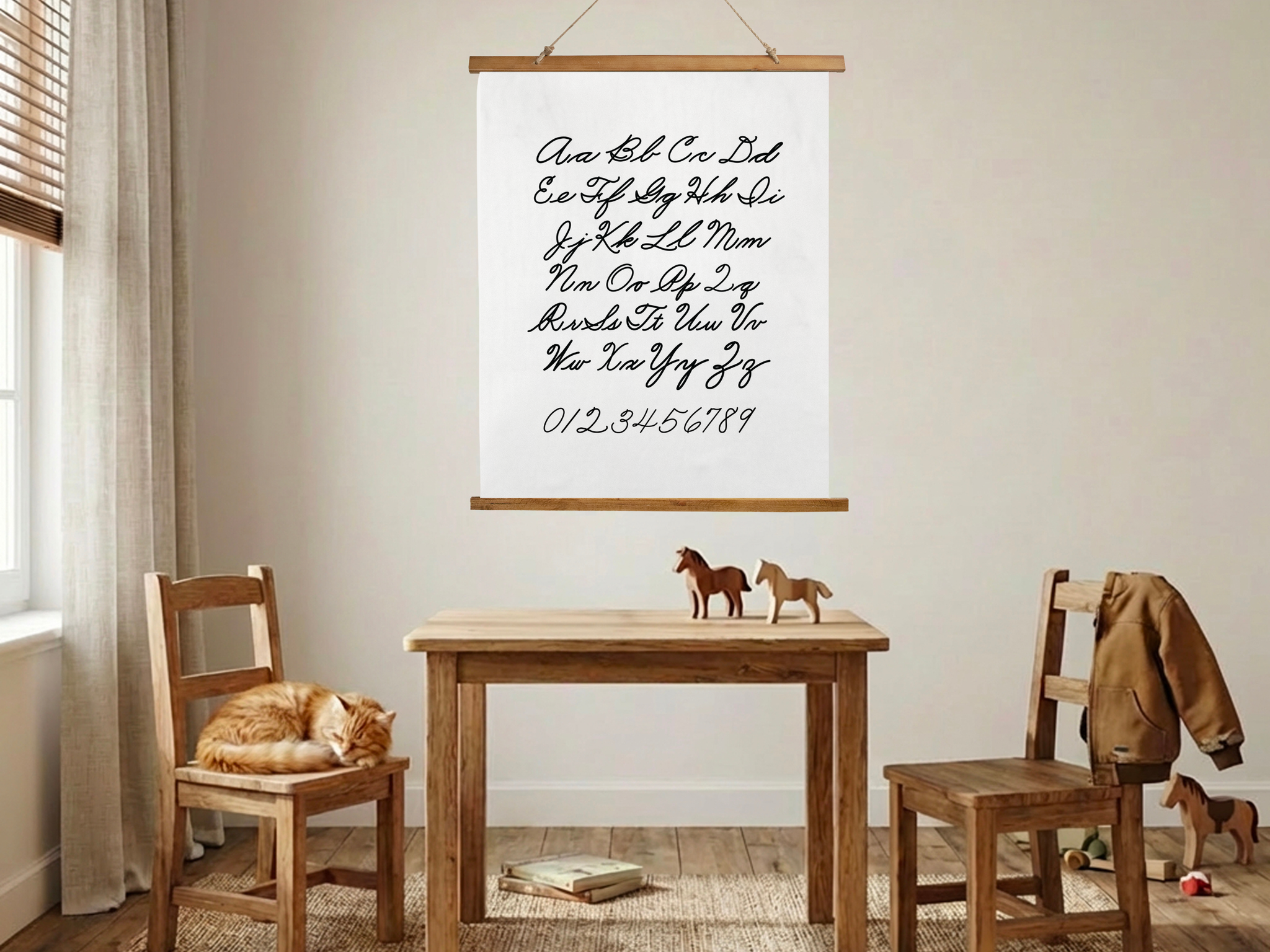 Cursive Alphabet Chart Wall Hanging, Handwriting Poster for Kids, Homeschool Wall Art, Neutral Classroom Decor, Vintage School Chart
