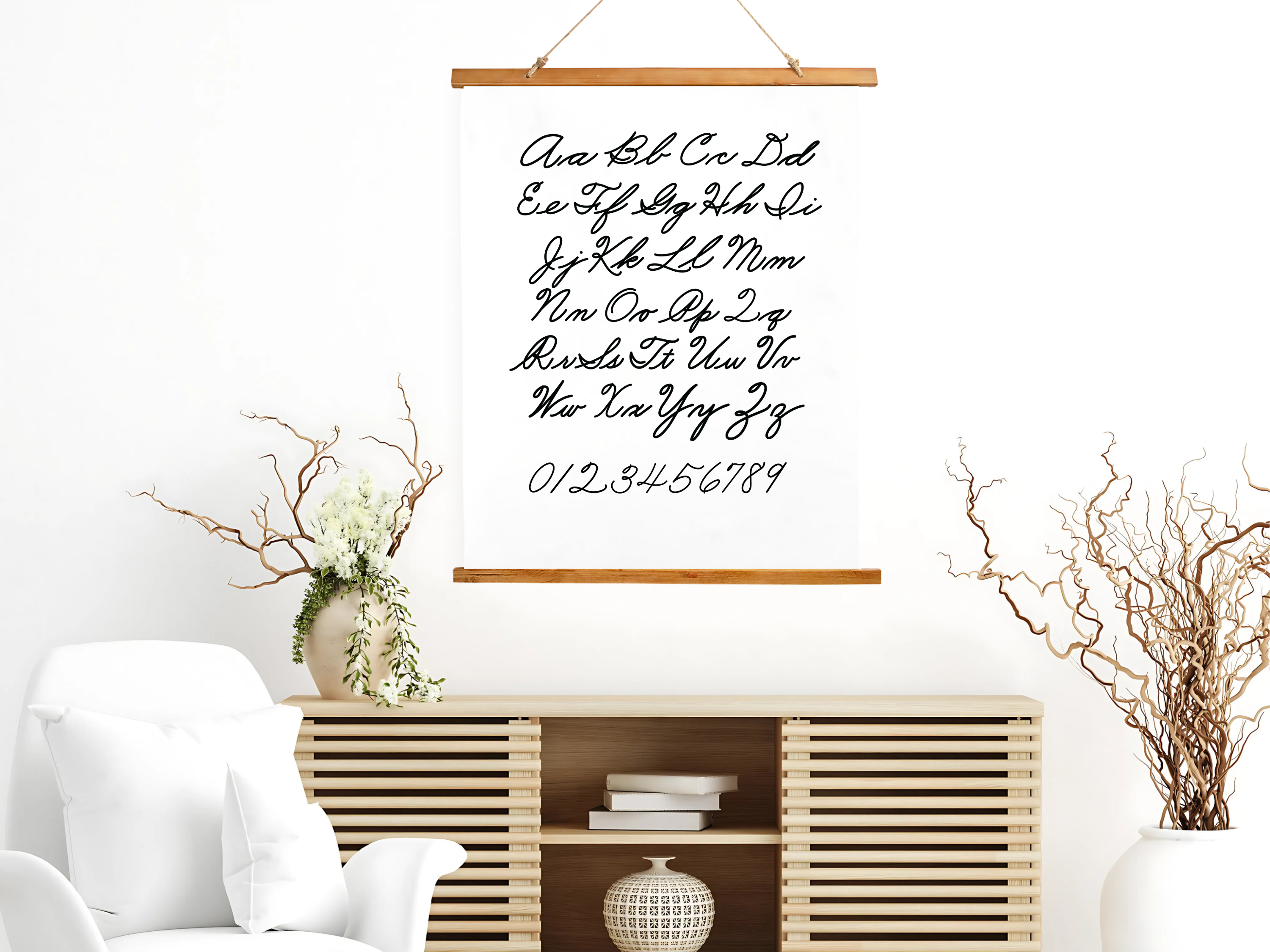 Cursive Alphabet Chart Wall Hanging, Handwriting Poster for Kids, Homeschool Wall Art, Neutral Classroom Decor, Vintage School Chart
