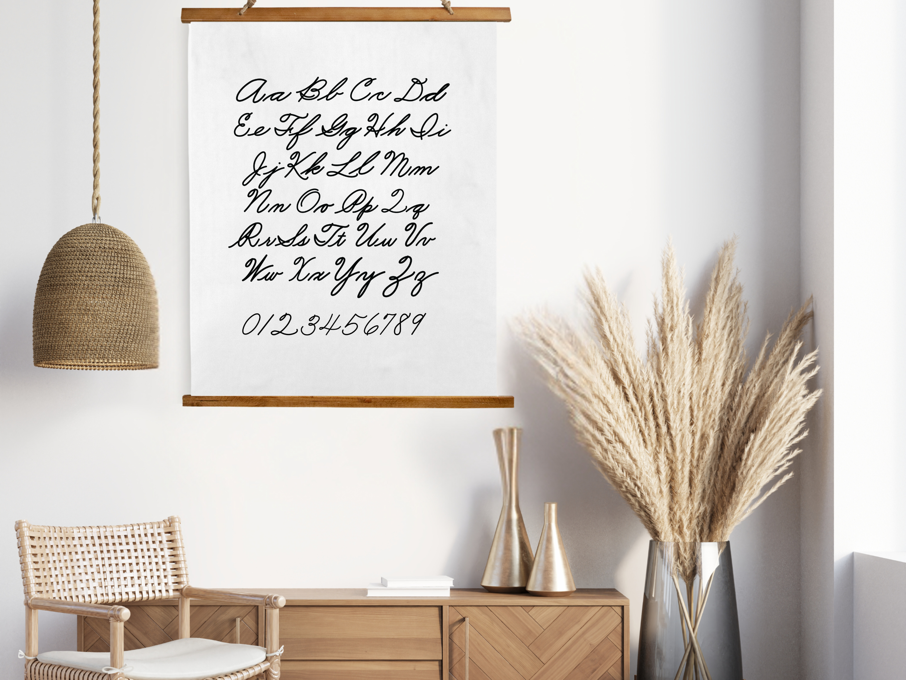Cursive Alphabet Chart Wall Hanging, Handwriting Poster for Kids, Homeschool Wall Art, Neutral Classroom Decor, Vintage School Chart