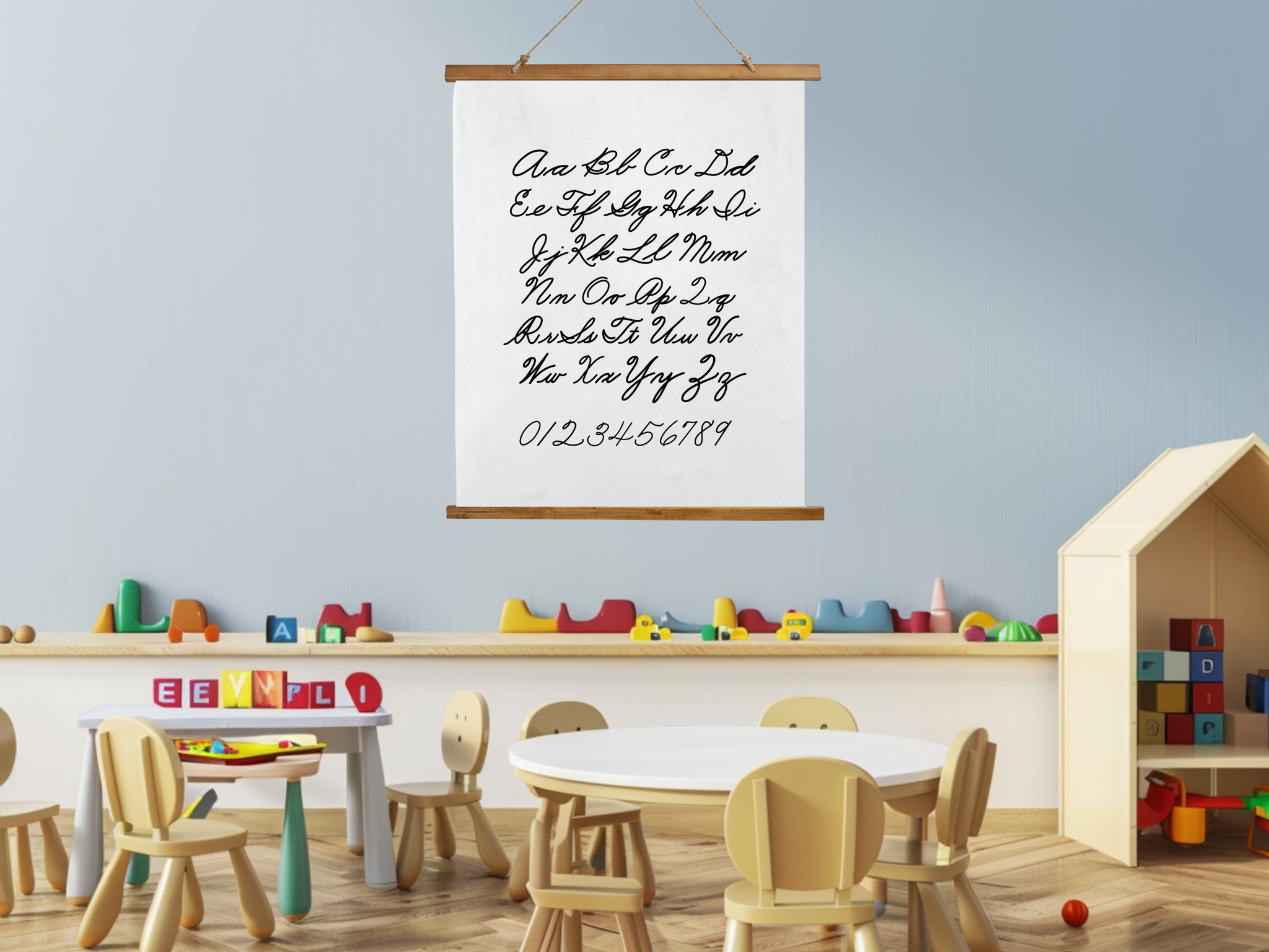Cursive Alphabet Chart Wall Hanging, Handwriting Poster for Kids, Homeschool Wall Art, Neutral Classroom Decor, Vintage School Chart
