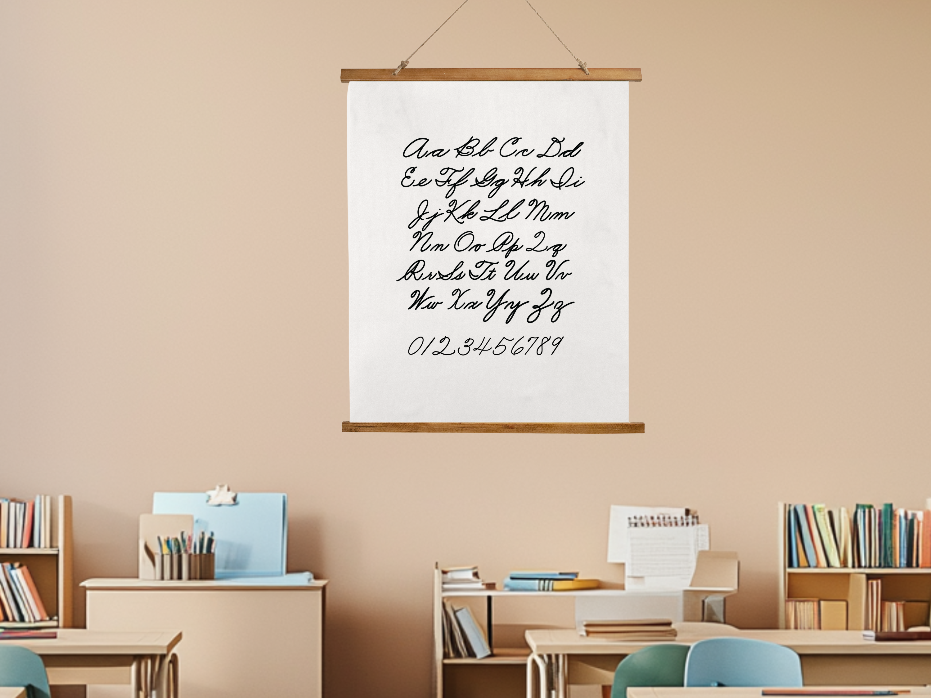 Cursive Alphabet Chart Wall Hanging, Handwriting Poster for Kids, Homeschool Wall Art, Neutral Classroom Decor, Vintage School Chart