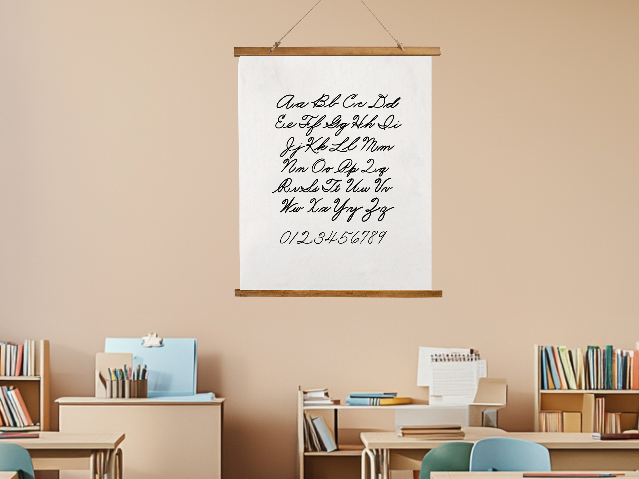 Cursive Alphabet Chart Wall Hanging, Handwriting Poster for Kids, Homeschool Wall Art, Neutral Classroom Decor, Vintage School Chart