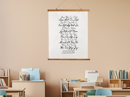 Cursive and Print Alphabet Chart Wall Hanging, Handwriting Poster for Kids, Homeschool Wall Art, Neutral Classroom, Vintage School Chart