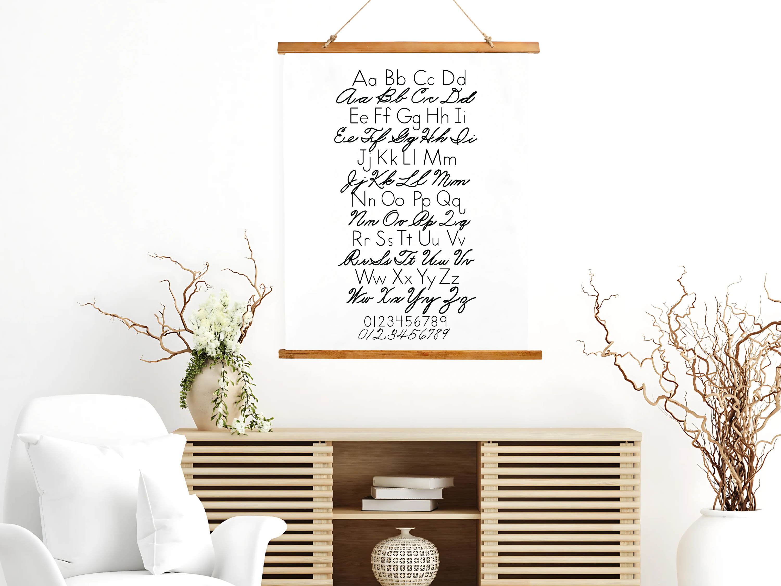 Cursive and Print Alphabet Chart Wall Hanging, Handwriting Poster for Kids, Homeschool Wall Art, Neutral Classroom, Vintage School Chart