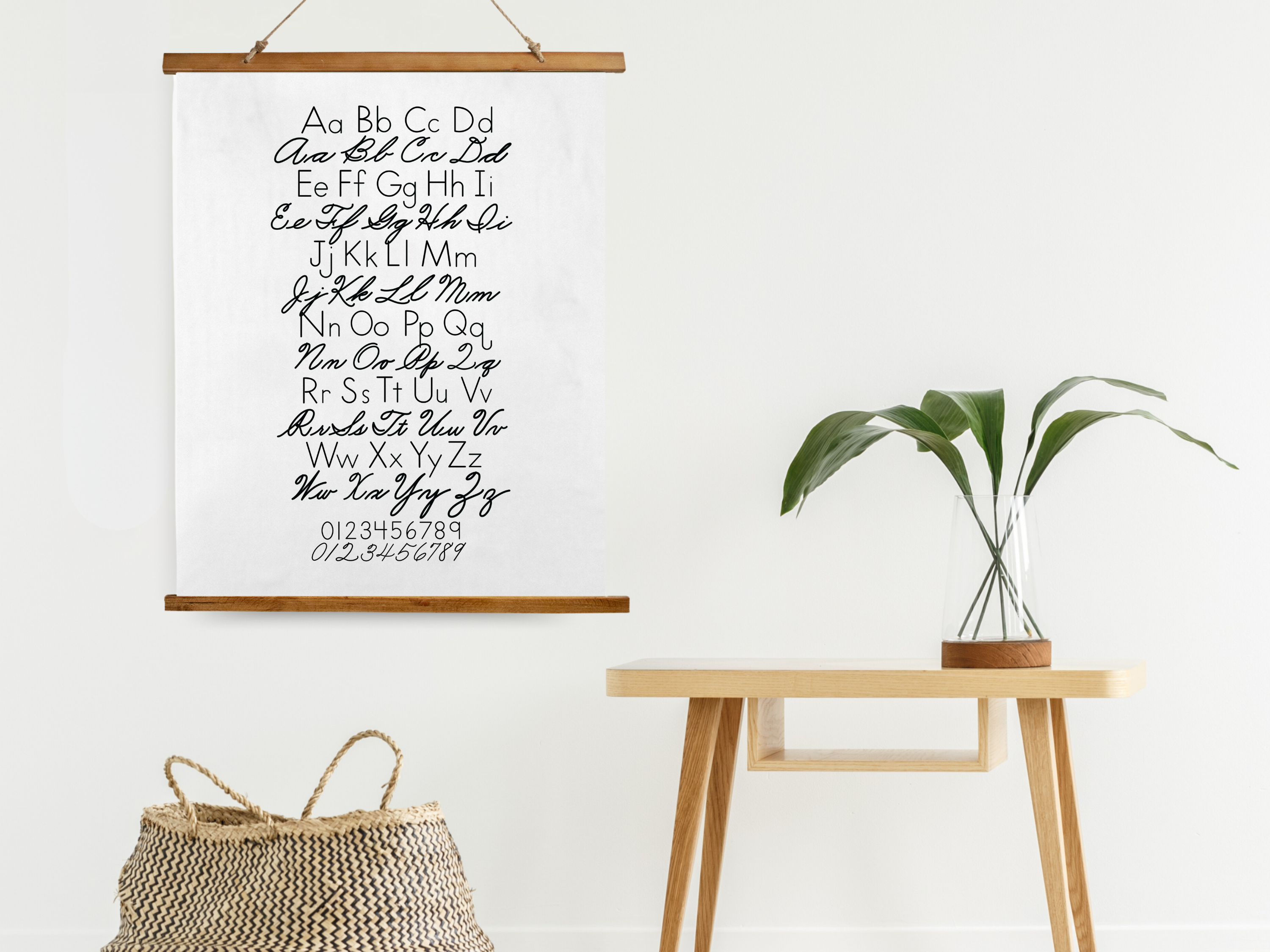 Cursive and Print Alphabet Chart Wall Hanging, Handwriting Poster for Kids, Homeschool Wall Art, Neutral Classroom, Vintage School Chart