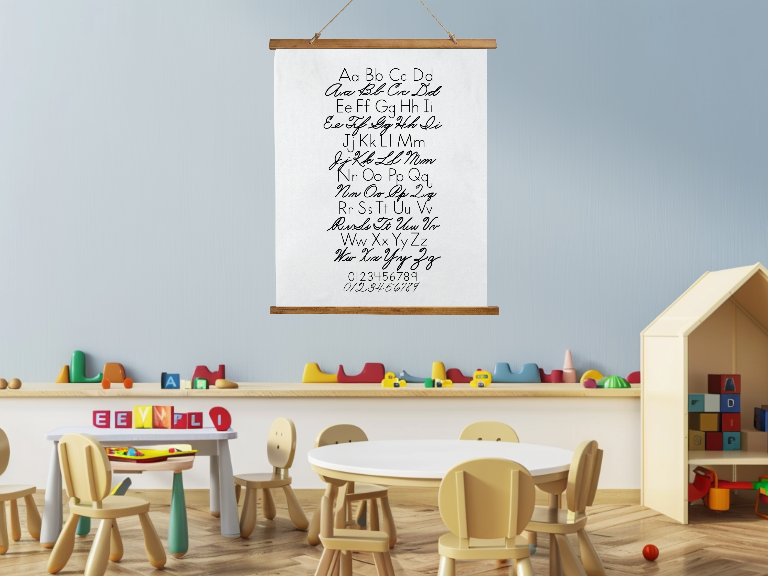 Cursive and Print Alphabet Chart Wall Hanging, Handwriting Poster for Kids, Homeschool Wall Art, Neutral Classroom, Vintage School Chart