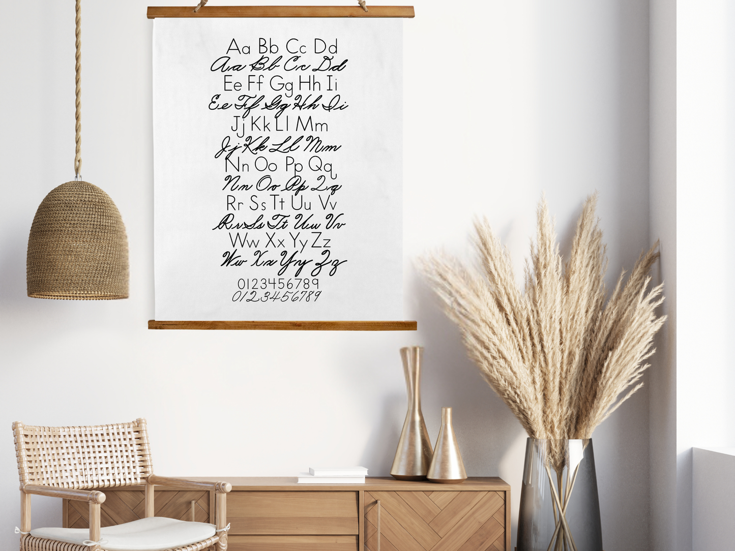 Cursive and Print Alphabet Chart Wall Hanging, Handwriting Poster for Kids, Homeschool Wall Art, Neutral Classroom, Vintage School Chart