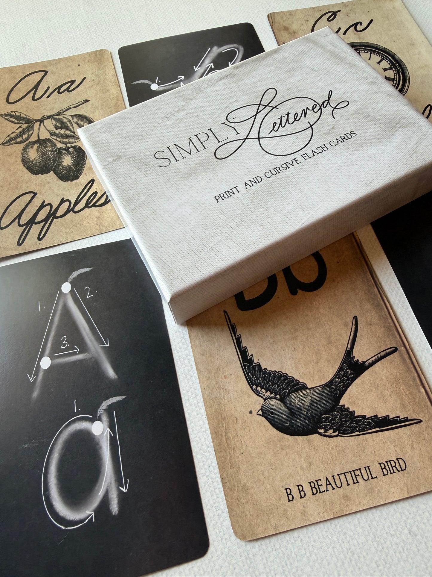 Print and Cursive Flash Cards | Vintage Themed Alphabet and Number Handwriting Cards