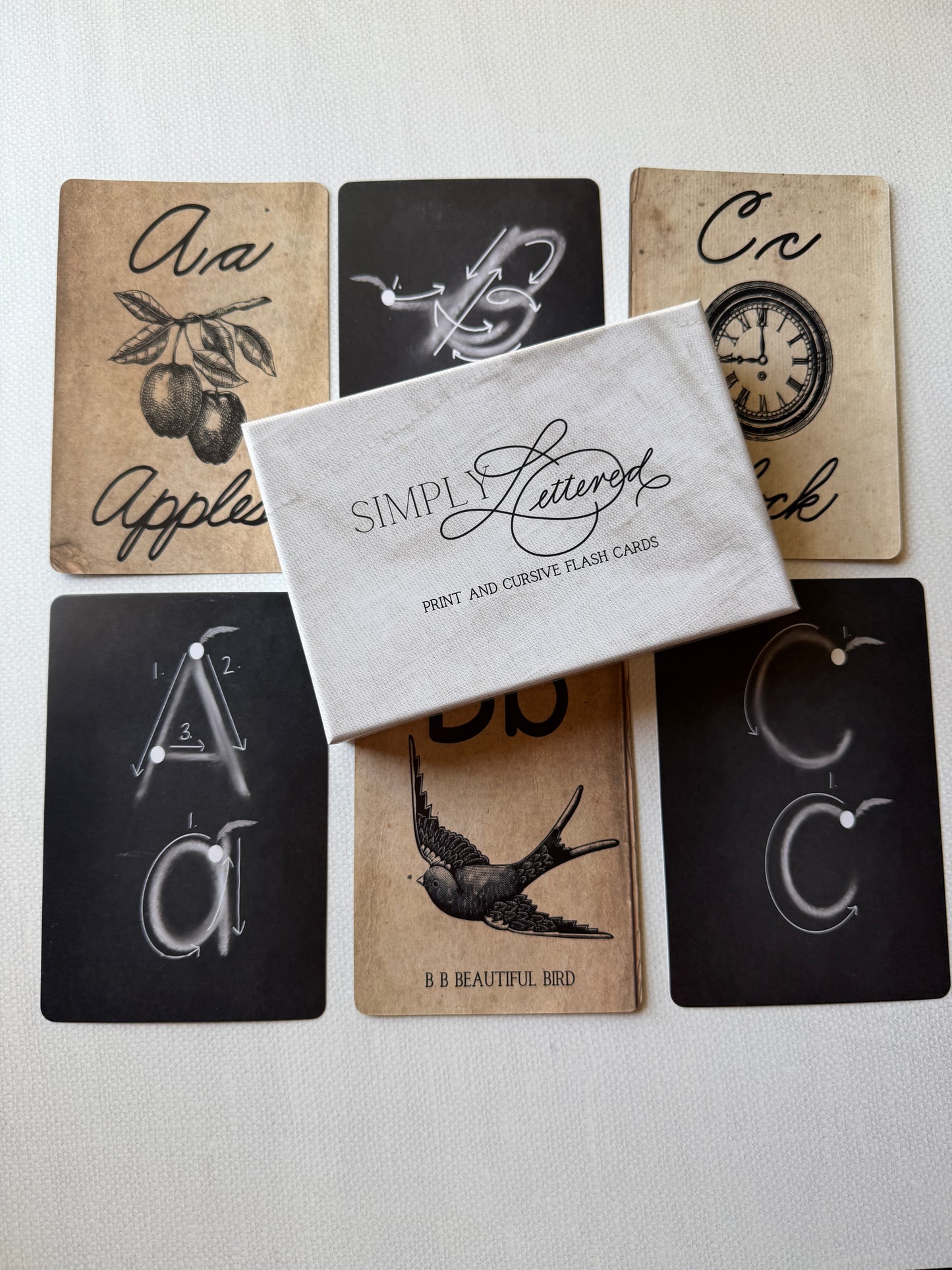 Print and Cursive Flash Cards | Vintage Themed Alphabet and Number Handwriting Cards